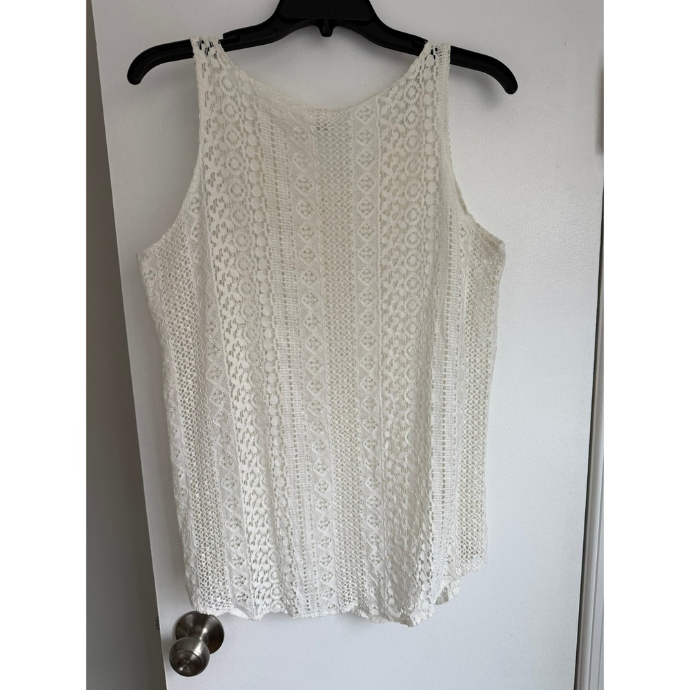 White Crochet Lace Tank Top Sleeveless Cotton Blend Boho Shell RN 64078 Size L - Picture 4 of 6